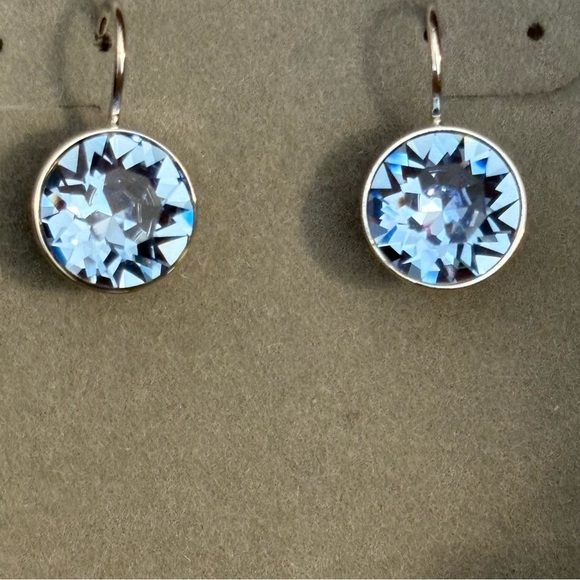 Authentic Swarovski MINI Bella Blue Crystal Bezel Rhodium Lever Back Earrings - Picture 8 of 16